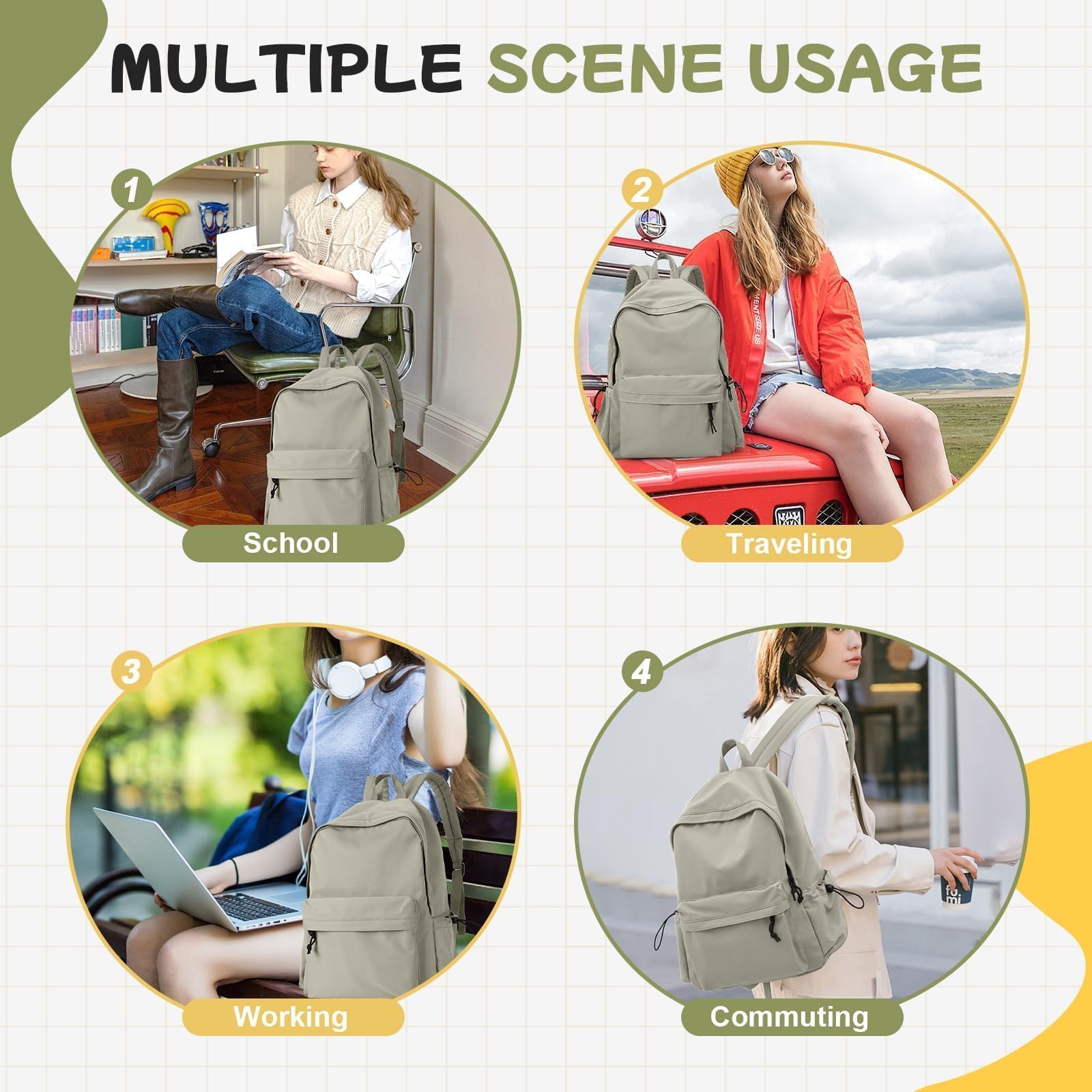 HYC00 Zaino Scuola Superiore Ragazza,Zaino da Scuola Media Ragazzo Zaino Università Leggero Resistente all'acqua College Casual Daypacks, Zaino PC 14 Pollici Zaini Scuola Cartella Adolescente