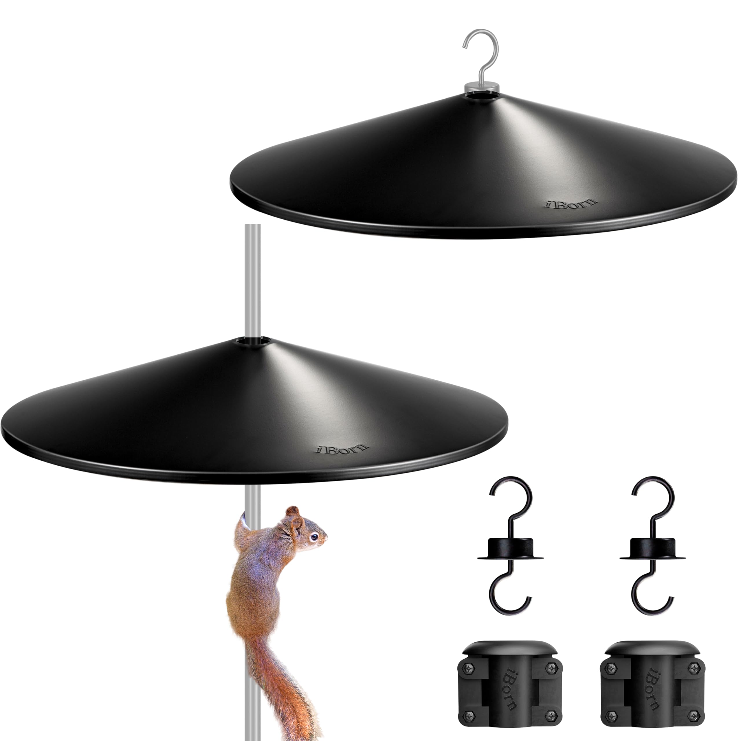 iBorn Squirrel Baffle for Bird Feeder Pole, 19.5” Oversized Squirrel Guard Baffle,All Metal Bird Feeder for Outdoors Protector, Pack of 2, Black