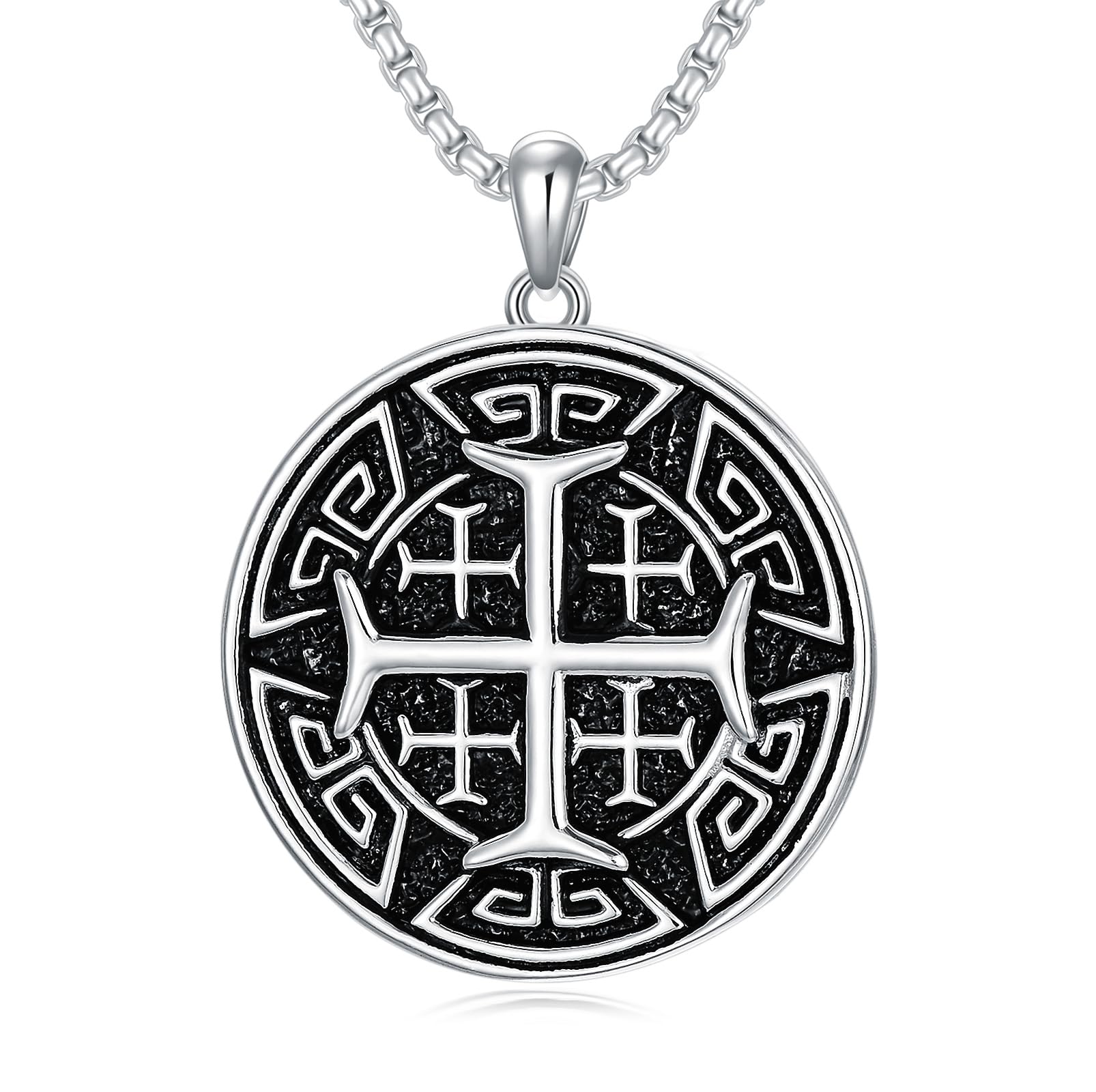 Jerusalem Cross Necklace for Men 925 Sterling Silver Crusaders Jerusalem Cross Pendant Christians Jewelry Gifts for Men Father Husband