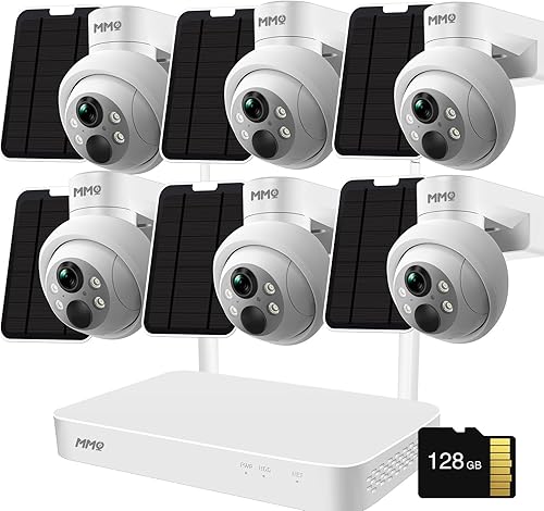 MMQ 2.5K Sistema de cámara de seguridad solar inalámbrico, cámara solar HD de 10 canales 4 MP, 6 cámaras solares PTZ WiFi al aire libre, cámaras de