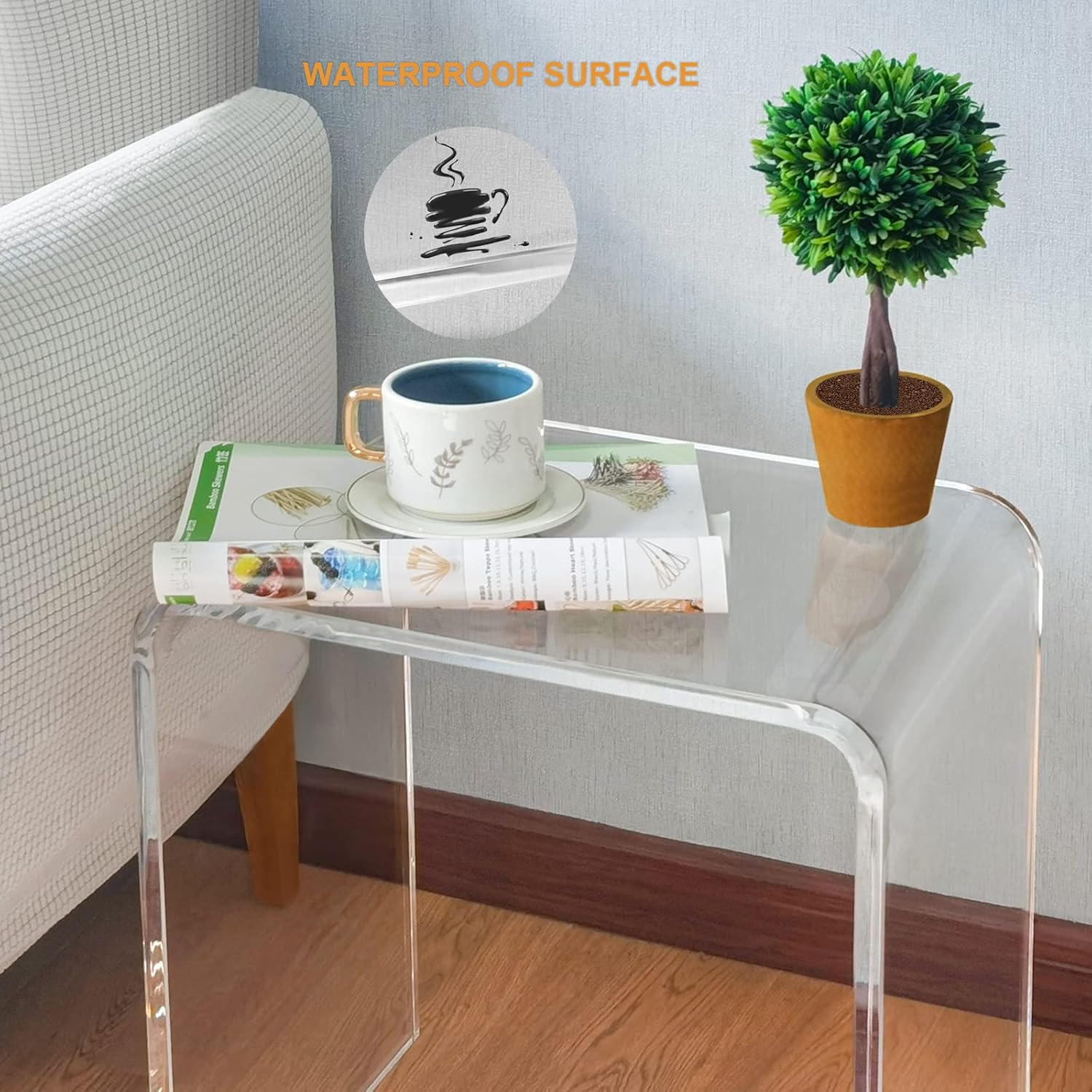 Acrylic Side Table Set of 2, 18" H x 16" W x 12" D x 3/5'' Thick Clear Small End Table, Transparent Nightstand and Stool for Home Office, Living Room and Bedroom