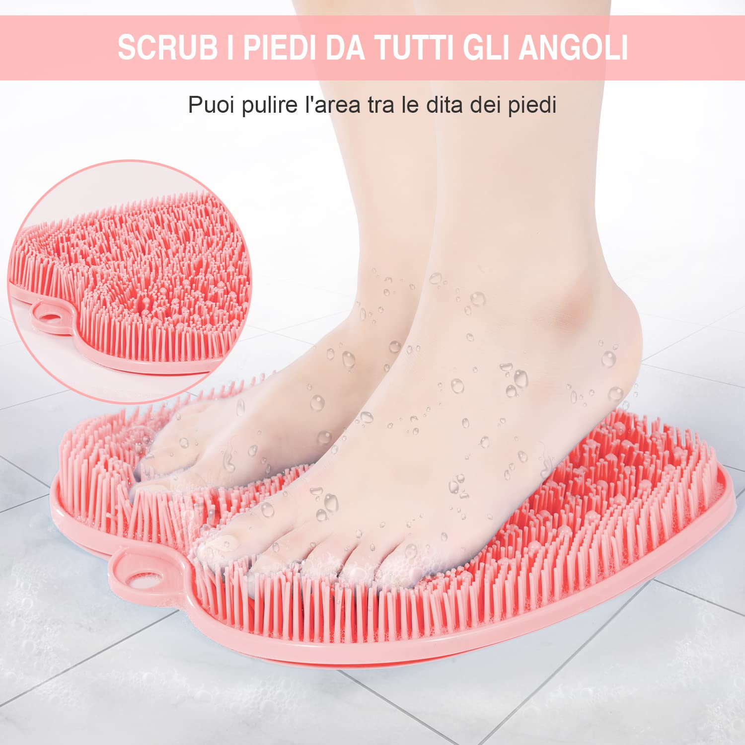 HONYIN Grande Tappetino Scrubber per Piedi, Pad Massaggio Doccia Piede Spazzola Antiscivolo - Deterge, Esfoliare, Massaggiare i Piedi Senza Piegarsi, Alleviare i Piedi Stanchi (28 x 28 cm)