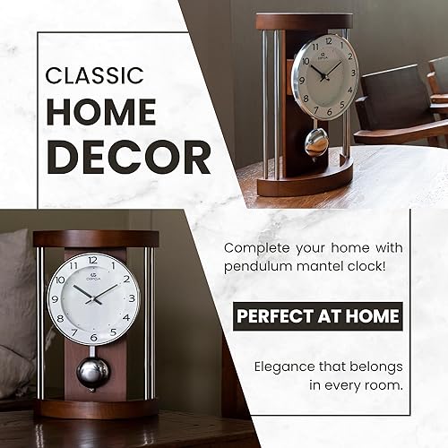 Miniatura 6 de Reloj de repisa clásico para decoración del hogar, péndulo de mesa de boj con marco hueco de mediados de siglo para el hogar, oficina, chimenea