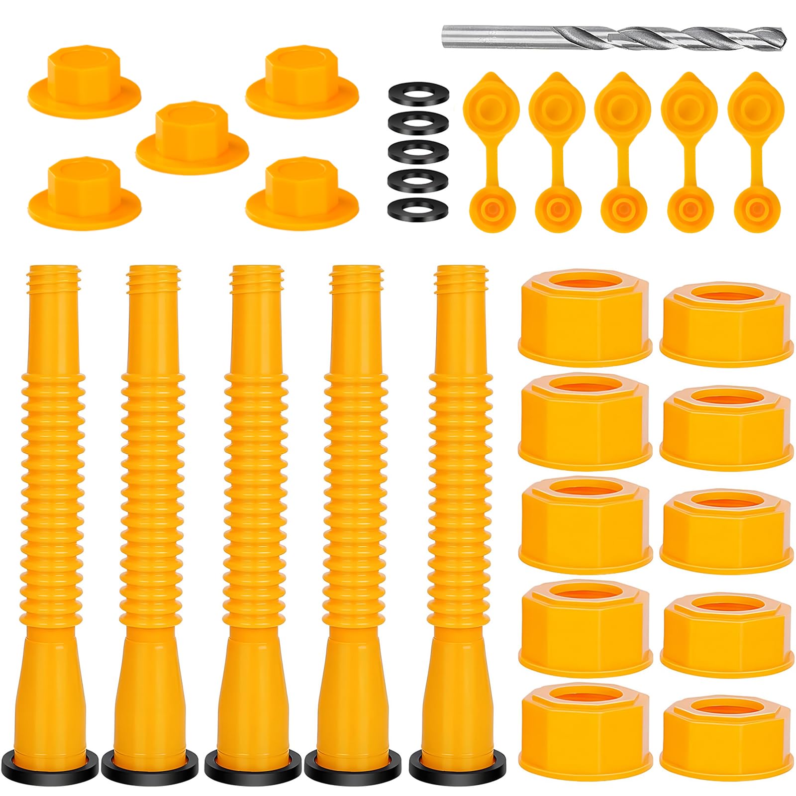 Gas Can Spout Replacement, Flexible Pour Nozzle for 1/2/5/10 Gallon Gas Cans, (5 Kit-Yellow) Fuel Can Spout Replacement