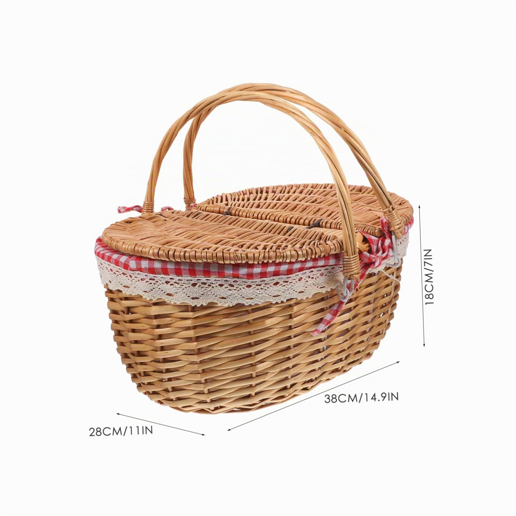 Happyyami Cestino da Picnic in Vimini Naturale con Doppia Maniglia e Coperchio Basket Intrecciato Rustico per Picnic all Aperto Campeggio Conservazione di Frutta e Verdura Dimensioni