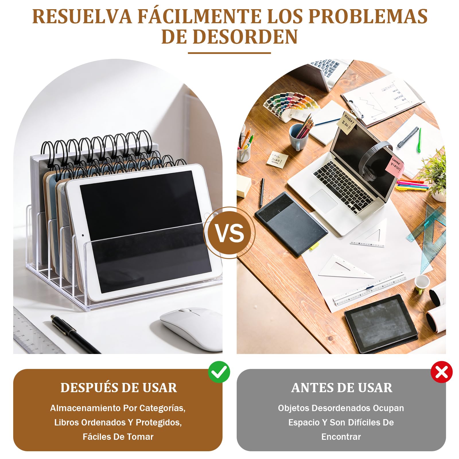 Organizador de Oficina Acrílico Transparente 5 Compartimentos, Bandejas para Papeles Hogar Oficina Escuela