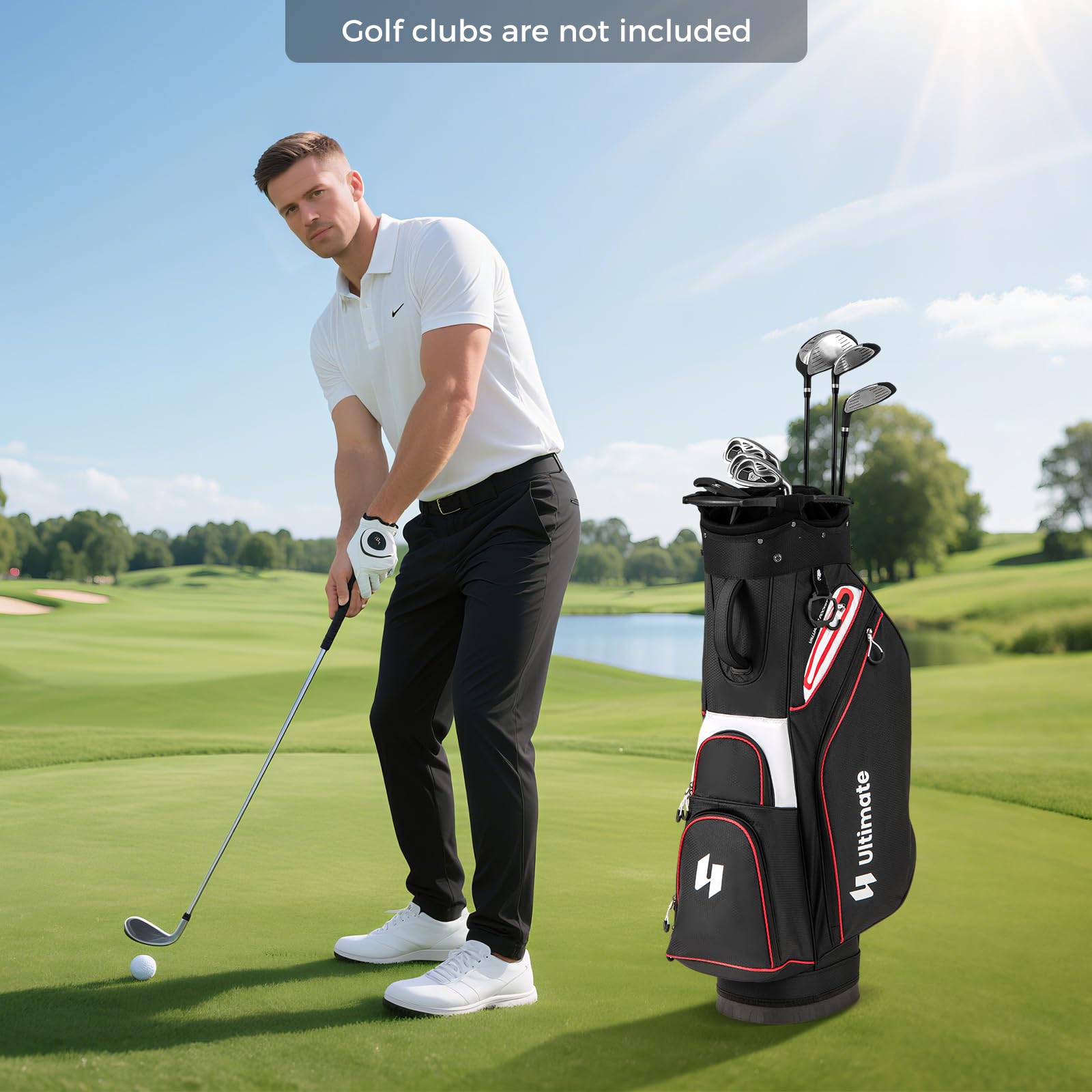 LIFEZEAL Golftasche, Golfbag tragbar mit 14 Fächern, 6 Taschen, Regenkapuze & Griffen, Golfwagentasche mit verstellbarem Schultergurt, Golf Cart Bag für Männer, Frauen