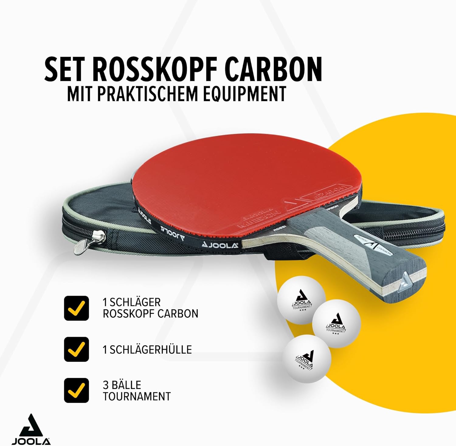 JOOLA ITTF zugelassener Tischtennisschläger Infinity Carbon, ‎MEGA Carbon, Rossi Carbon für fortgeschrittene Spieler, Wettkampf, Tischtennisset inklusive Tischtennisbälle 40+ mm, Tischtennishülle
