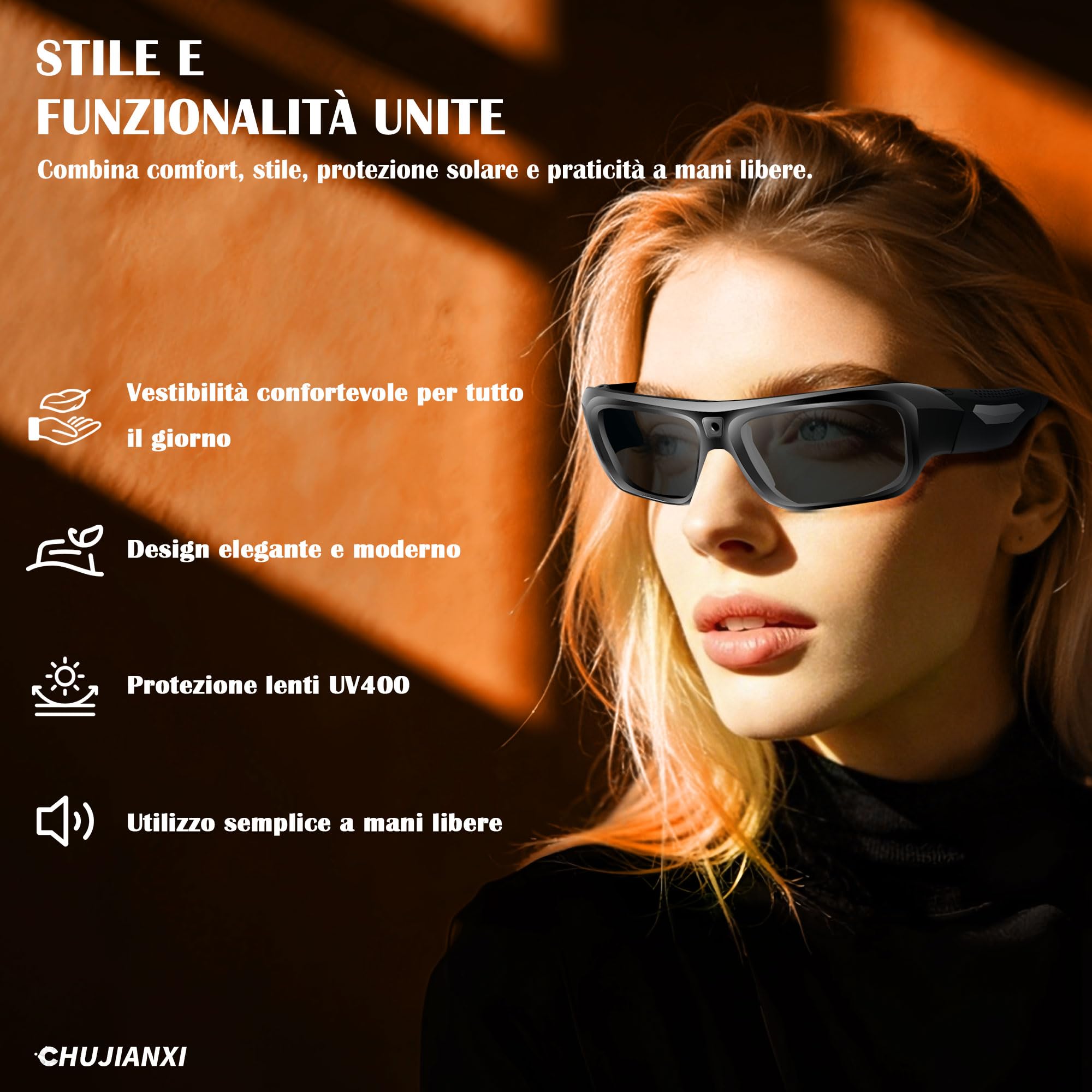 Occhiali Telecamera 4K, Occhiali Videocamera per uomini e donne | 2026 Nuovo Occhiali da Sole con Telecamera con Protezione UV400, Visori Fotocamera per Attività all'Aperto Ciclismo