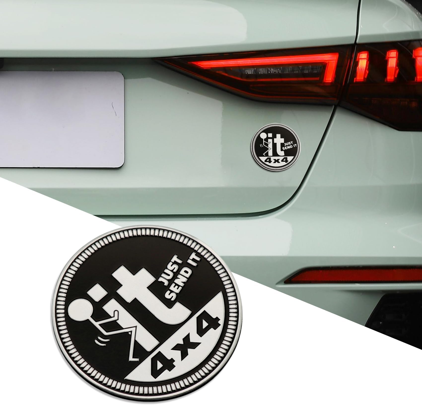 3D Metal Car Badges Emblems, Just Send It 4x4 Badge Emblem, Round Automotive Exterior Decoration Badge for Cars Trucks SUV (Just Send It)
