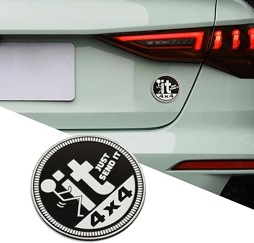 Emblemas 3D para automóvil con texto en inglés Just Send It (Just Send It) Emblema de metal de 4 x 4, emblema redondo, emblemas exteriores