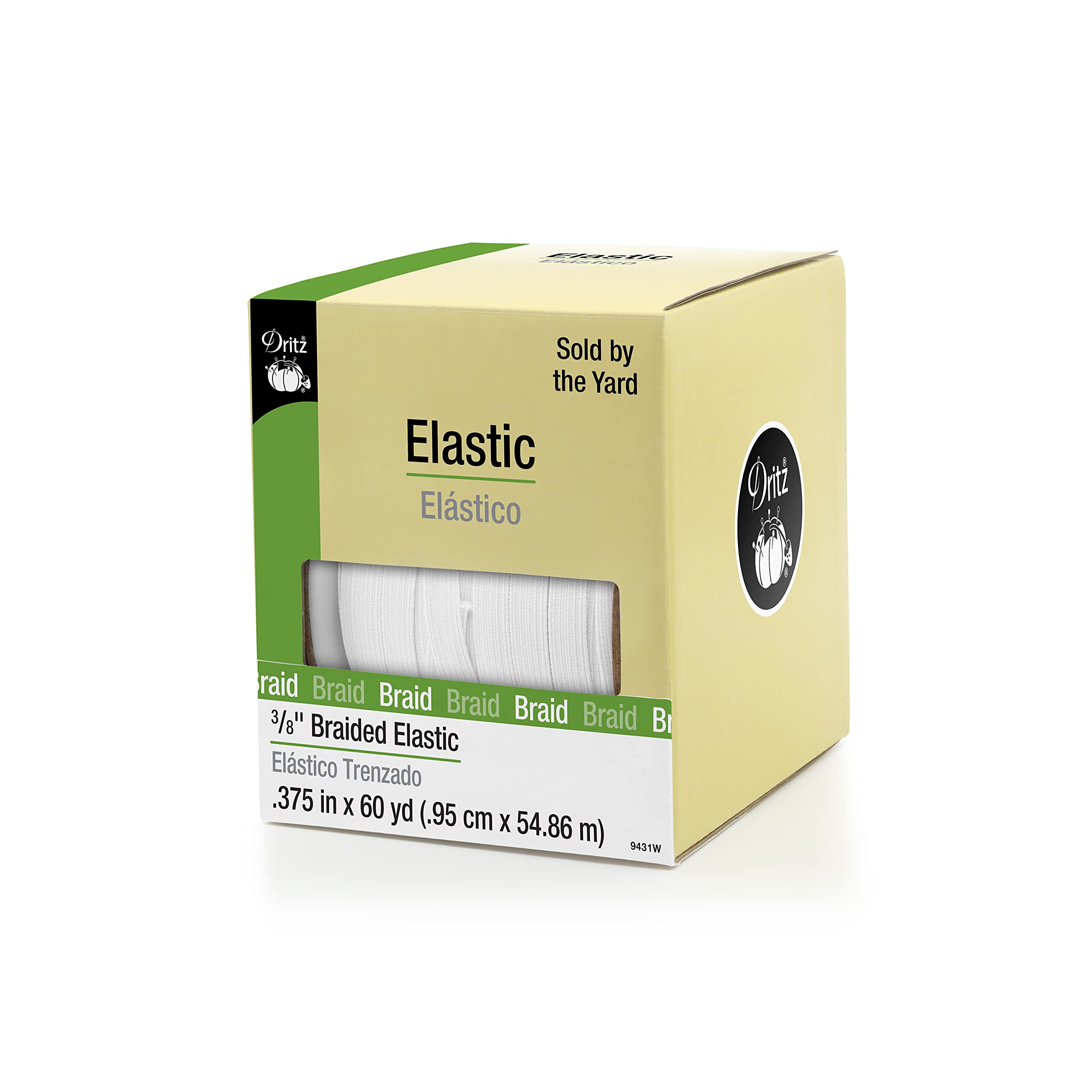 Dritz 3/8" Braided, White, 60 yd Elastic, 3/8-Inch by 60-Yard