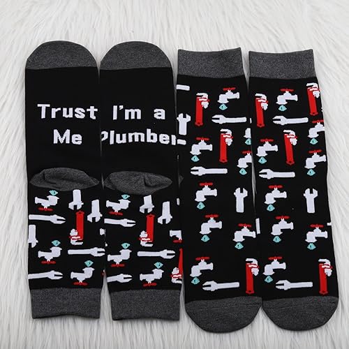 Miniatura 3 de MBMSO Calcetines de fontanería, 2 pares de calcetines de fontanero, divertido regalo de fontanero para hombres, regalo de plomero maestro para