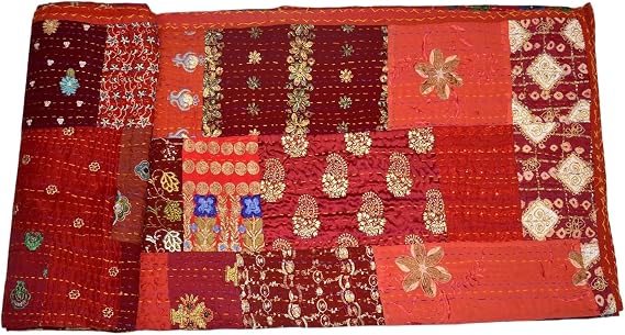 Silk Quilts Throw Blanket Patchwork Quilt King Size Kantha Quilt Handmade Bohemian Vintage Silk Patchwork Twin Size