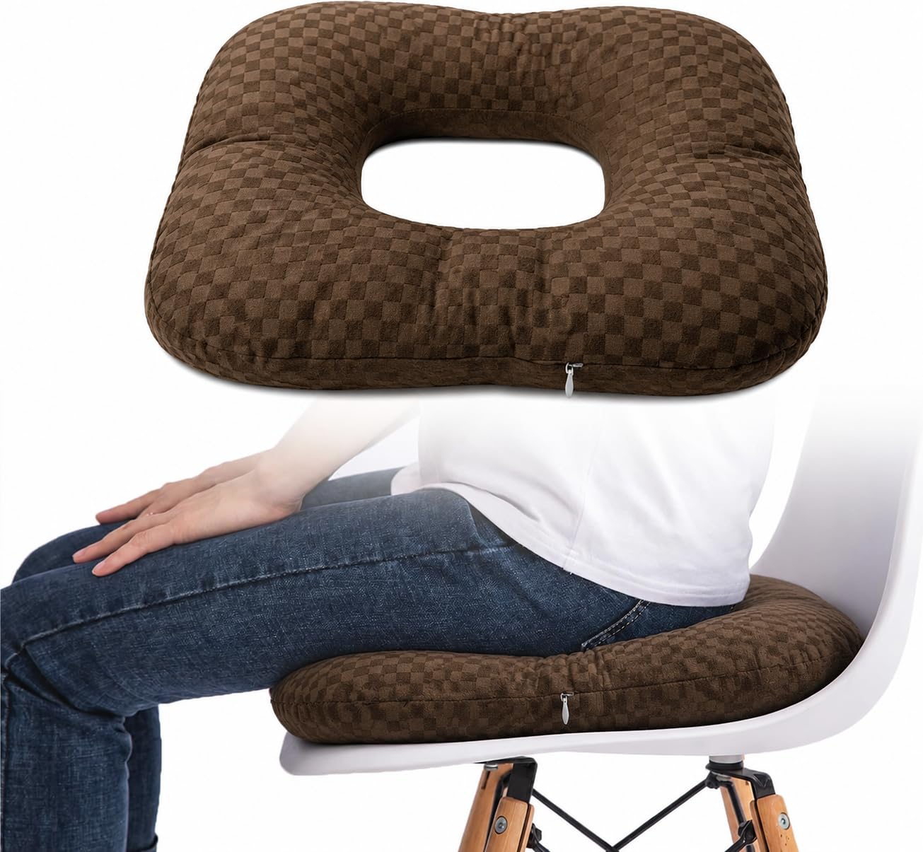 Donut Pillow for Tailbone Pain Relief, Wheelchair Cushion for Hemorrhoids and Bed Sores, Pregnancy, Donut Pillow Suitable for Office, Long Travel, Car and Home Sofa (Checkerboard – Chocolate Brown)