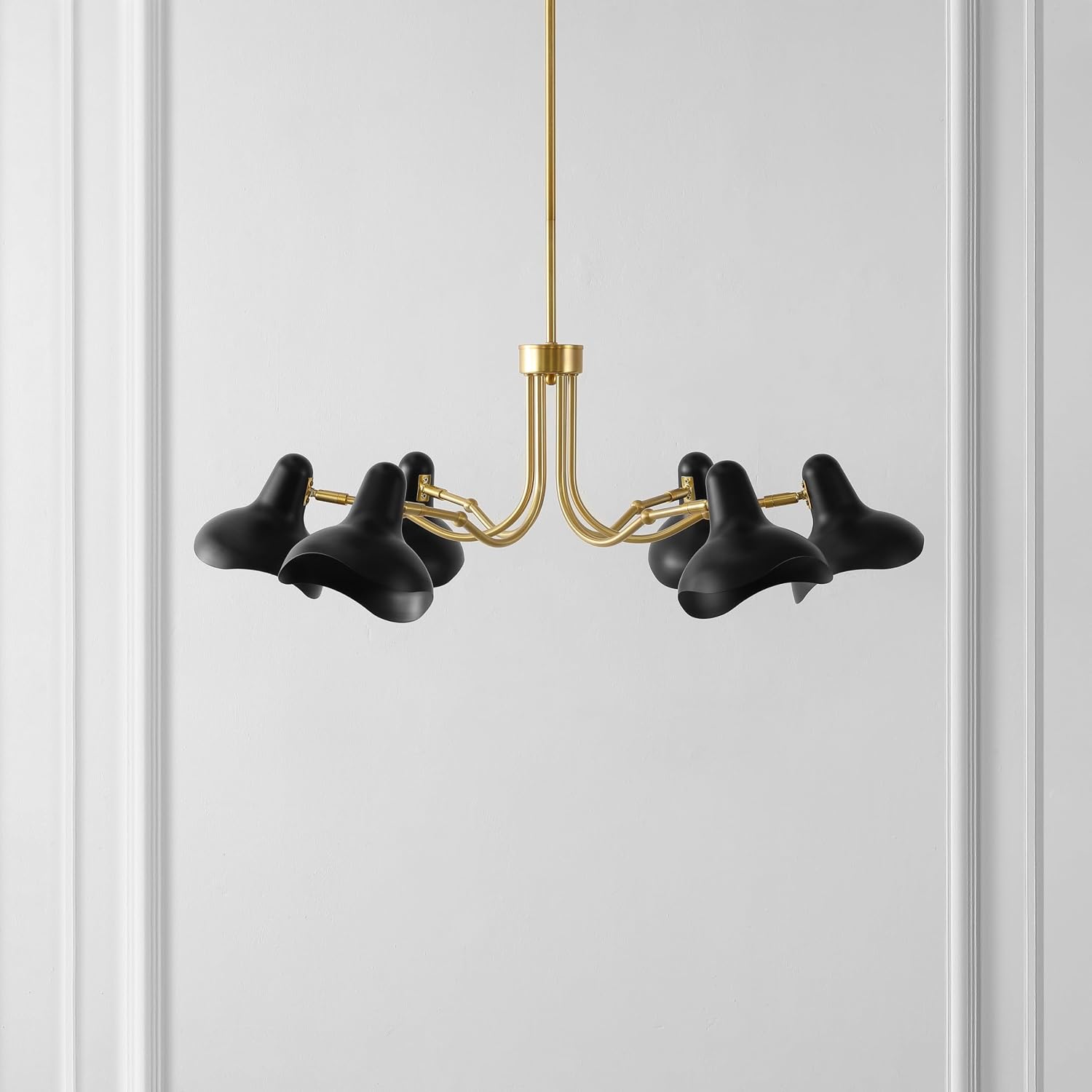 SAFAVIEH Lighting Collection Mykola Black/Brass Gold 6-Light Hanging Adjustable Chandelier Light Fixture (LED Bulbs Included)
