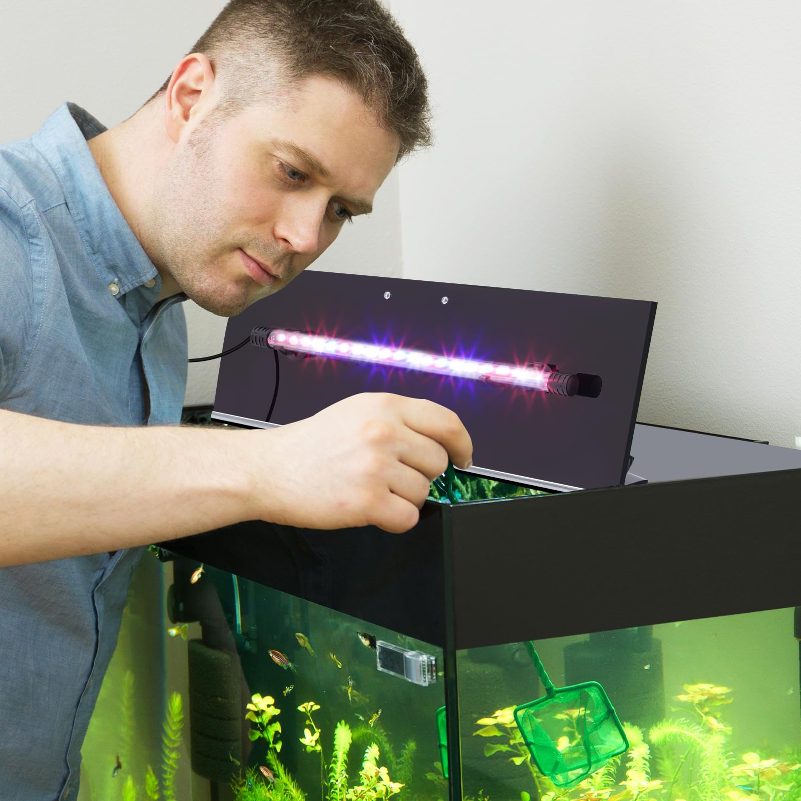 Sieral Lot de 2 couvercles d'aquarium en polycarbonate avec lumière LED avec support central - Couvercle d'aquarium avec couteau à crochet (noir, 91,4 x 45,7 cm)