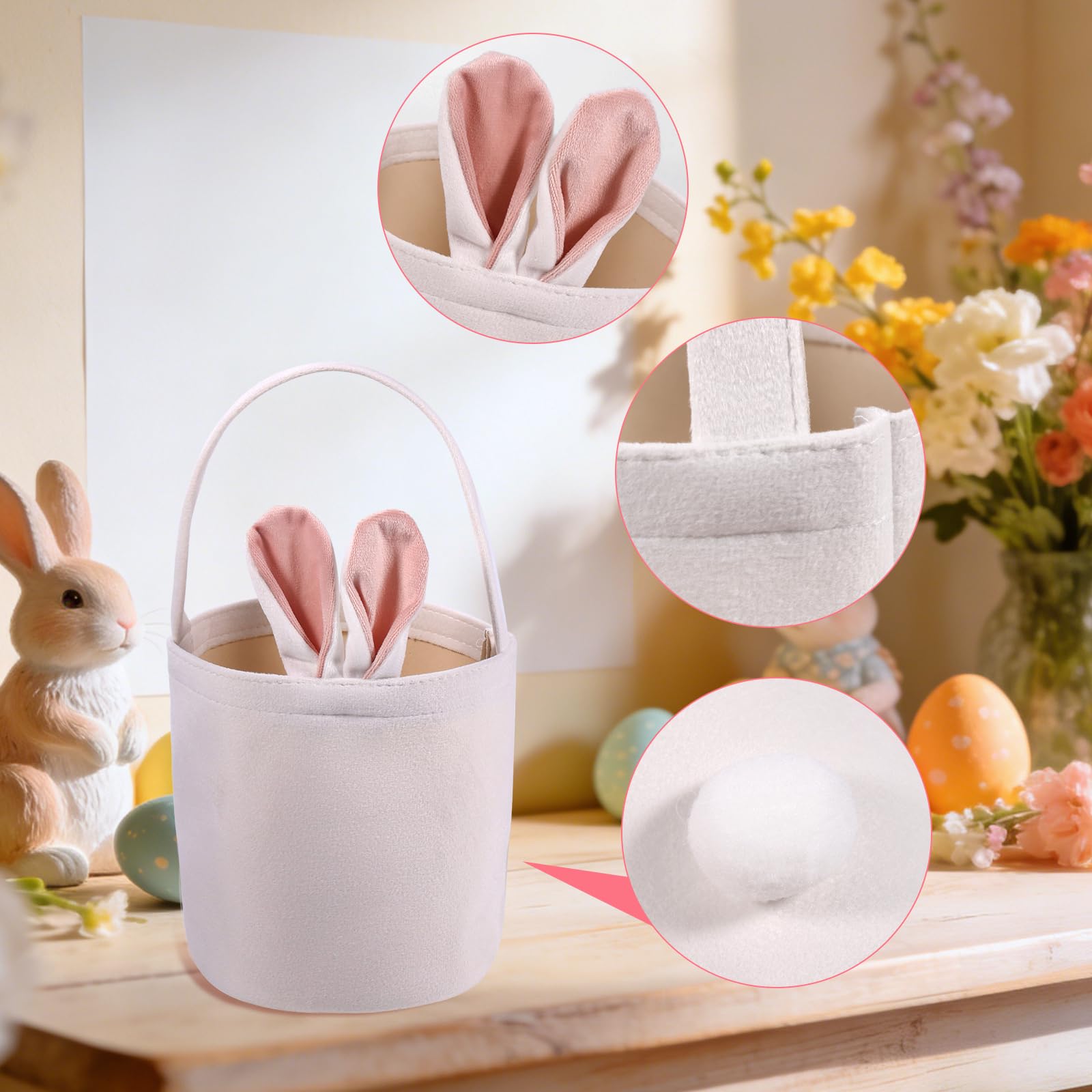 HOWAF 4pcs Easter Gift Bags, Reusable Easter Bags for Sweets with Handle, Velvet Gift Bag with Bunny Ears, Rabbit Ears Treat Sweet Gifts Wrap for Kids Spring Holiday Party Supplies, D - Image 3