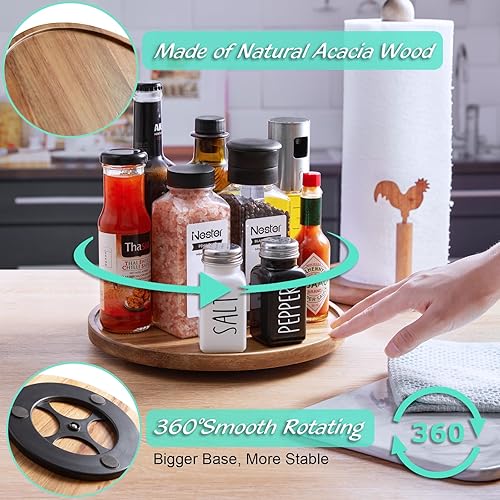 Miniatura 2 de Lazy Susan - Organizador giratorio de 9 pulgadas para gabinete, madera de acacia Lazy Susan para mesa, comedor, despensa, encimera, armario,