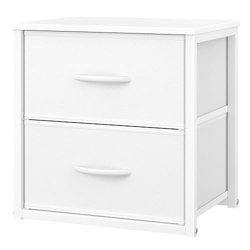 DAOUTIME Stackable Storage Drawers, White Closet Organizer with Wooden Top