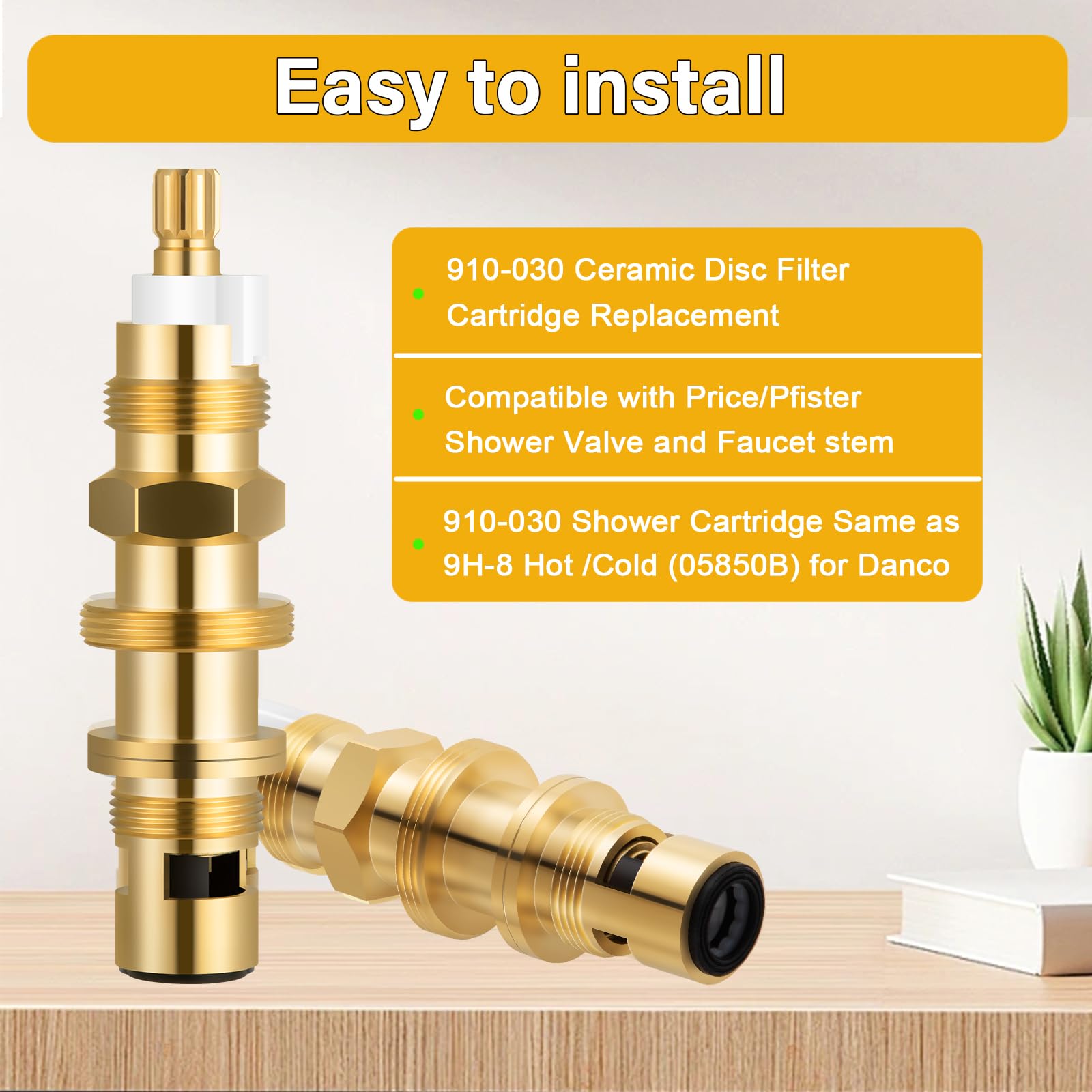Cartucho de disco de cerámica 910-030, compatible con la ducha y el vástago del grifo Price/Pfister, cartucho de válvula de ducha para grifo de bañera y ducha, construcción de latón (paquete de 2)