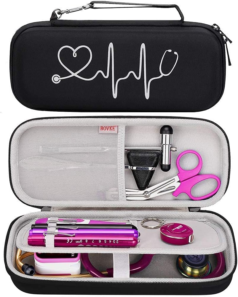Stethoscope Case for 3M Littmann Classic III Monitoring, Lightweight II S.E, Cardiology IV Diagnostic, MDF Acoustica Stethoscopes, Extra Room for Nurse Essentials and Medical Supplies, Black