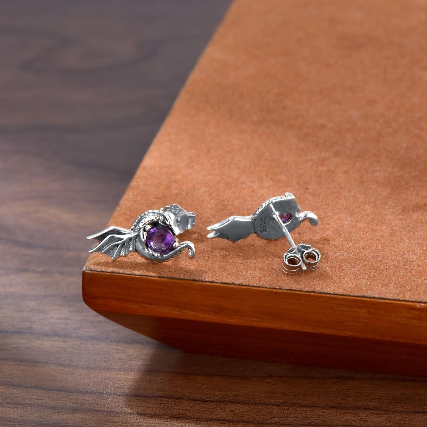 Dragon Earrings with Genuine Amethyst Silver Dragon Earrings for Women Christmas Gift Birthday Present