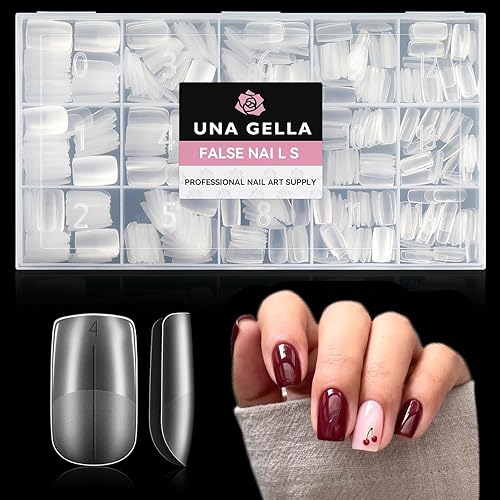 UNA GELLA Short Square Nail Tips Pre-buff Soft Gel Nail Tips Matte Square False Nails Tips Acrylic Full Cover 504Pcs 15Sizes Gelly Press On Nails Fake Nails Tips for Nail Extension DIY Salon