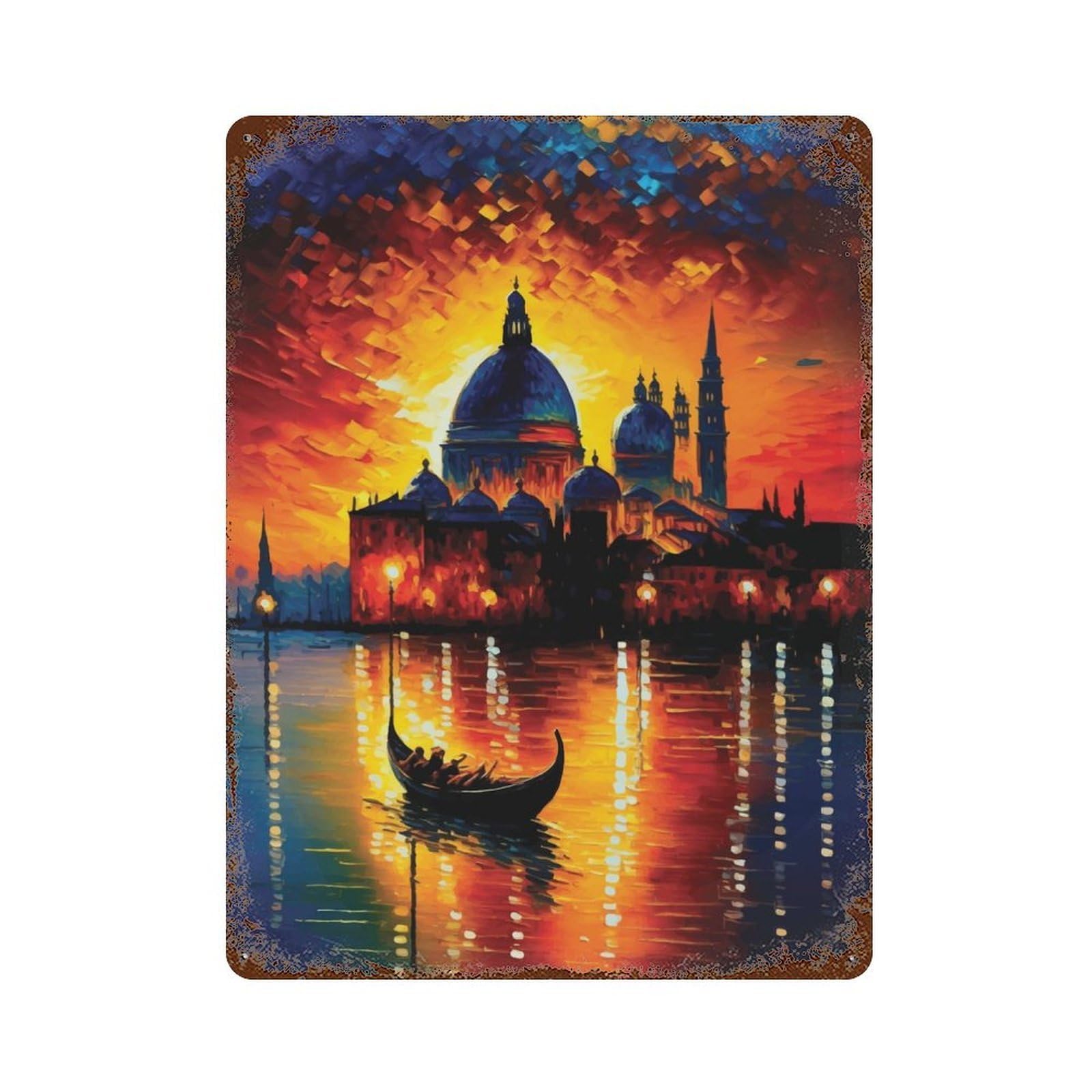 Venice in Colors Rustic Tin Plaque 15.7"x11.8", for Shed, Workshop And Garage Wall Decor, Rustic Home Decor