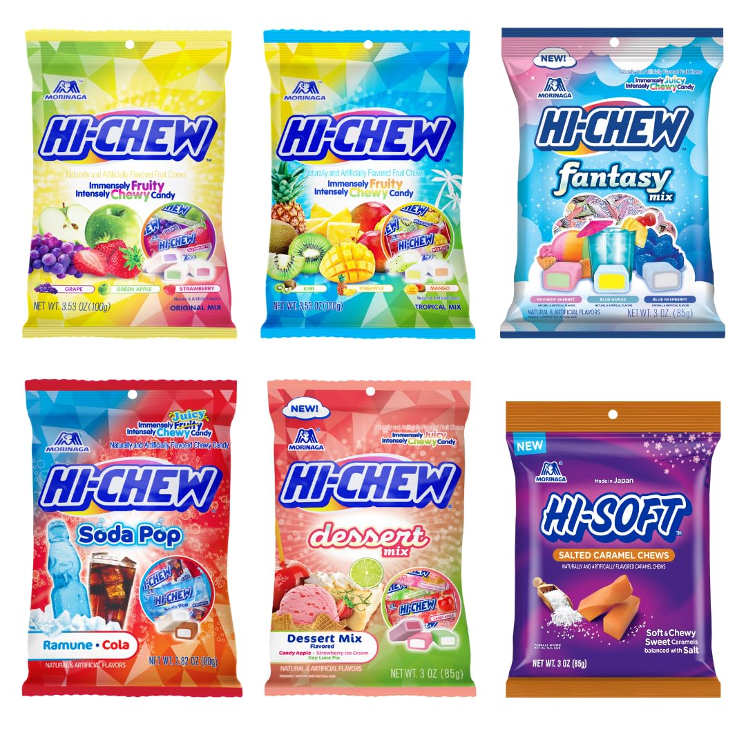 HI-CHEWVariety Mix, Pack of 6 Bags Including Salted Caramel - 15 Flavor Assort Sweet and Sour Chewy Candy, Unique Fun Soft - Immensely Juicy Fruity Candy Flavors - Individually Wrapped for Sharing
