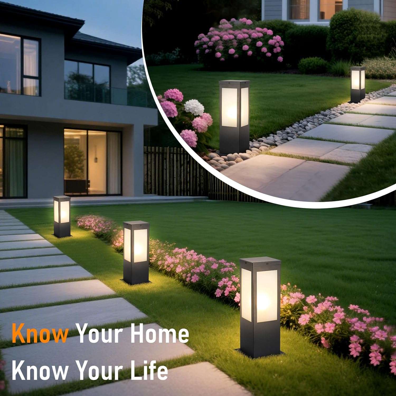 Landscape Path Lights Modern Outdoor Bollard Lighting With Waterproof White Glass Pathway Lights Hardwired E26 Weather Resistant Post Lights Black Lawn Lanterns For Yard Walkway Garden Post Pole Lamp