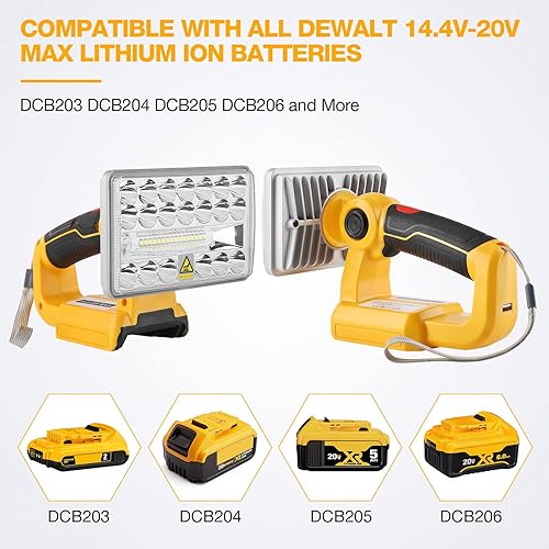 Miniatura 2 de Luz de trabajo LED para batería Dewalt de 20 V, 18 W, 2000 lm, linterna portátil, luz al aire libre con puerto USB de 5 V 2.1 A para reparación