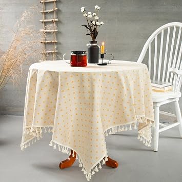 Square Tablecloth Rustic Vintage Washable Table Cloth with Tassel Sunflower Pattened Table Cover for Picnic Kitchen Dining Room, 59 Inch