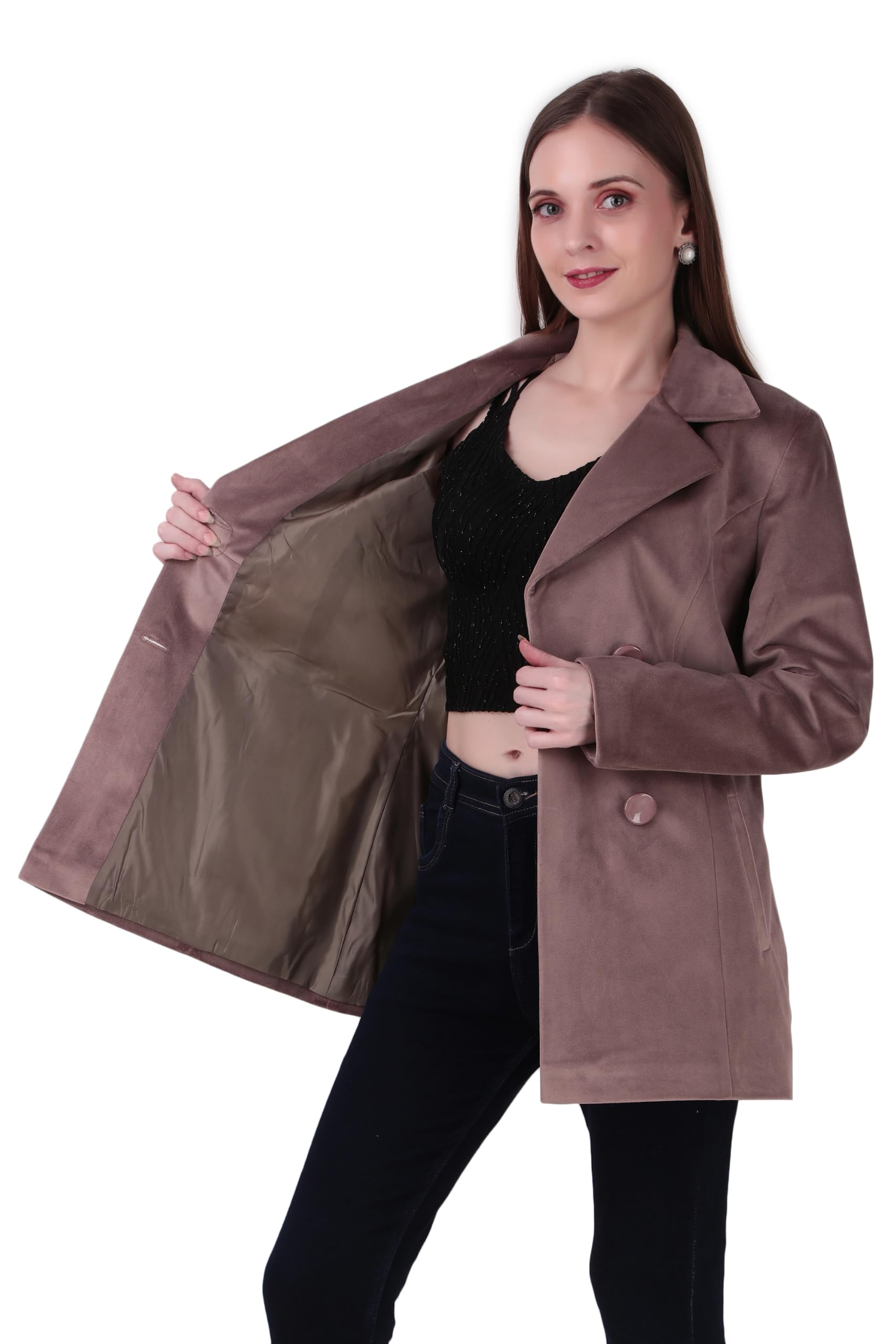 Women's Coffee Brown Blazer Coat | Stylish Lapel Collar Winter Jacket for Office Wear P1-image-18