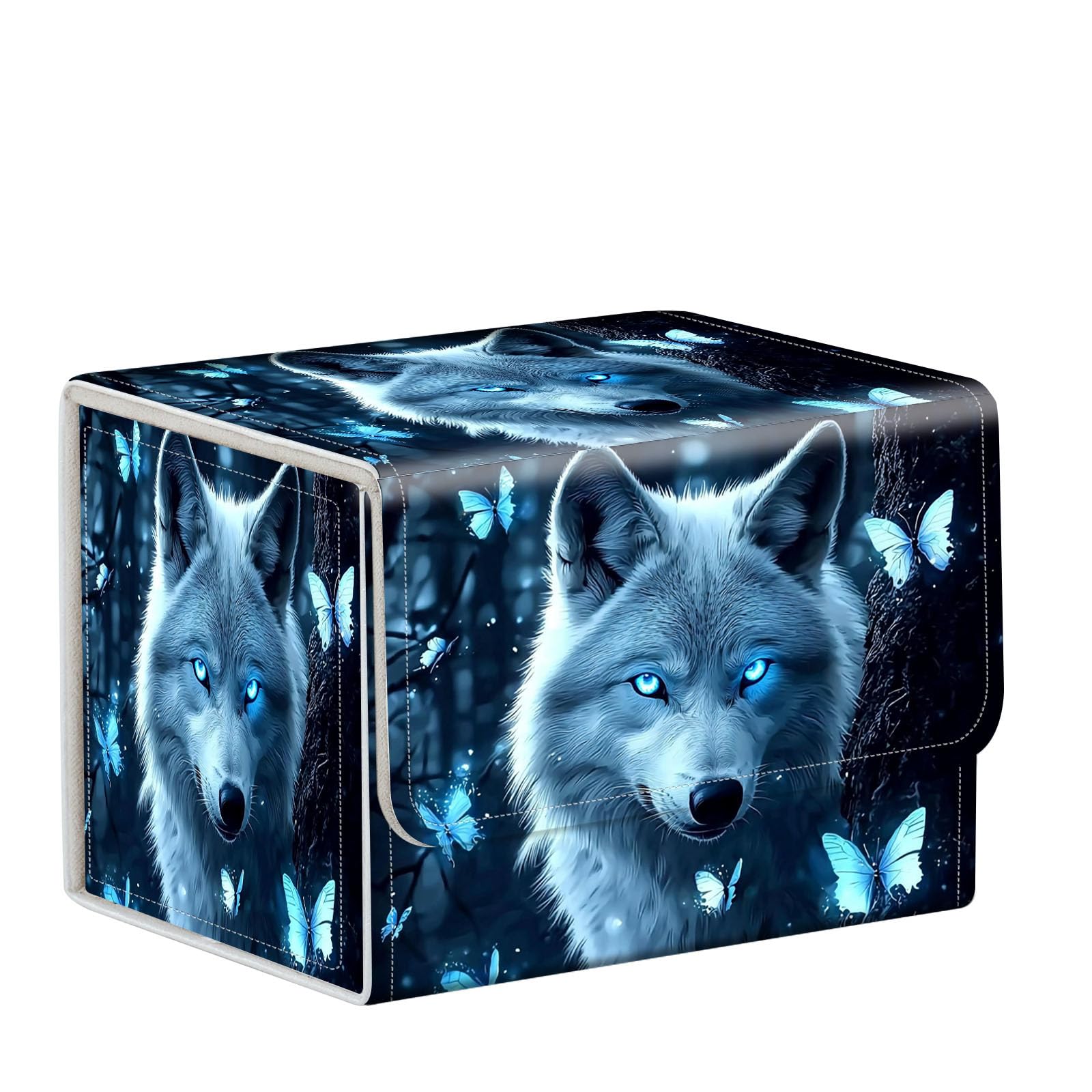 ETLKJVBL MTG Card Storage Solution - Card Box for Commander Decks, High Capacity Anime Card Sleeves, White Wolf With Blue Eyes