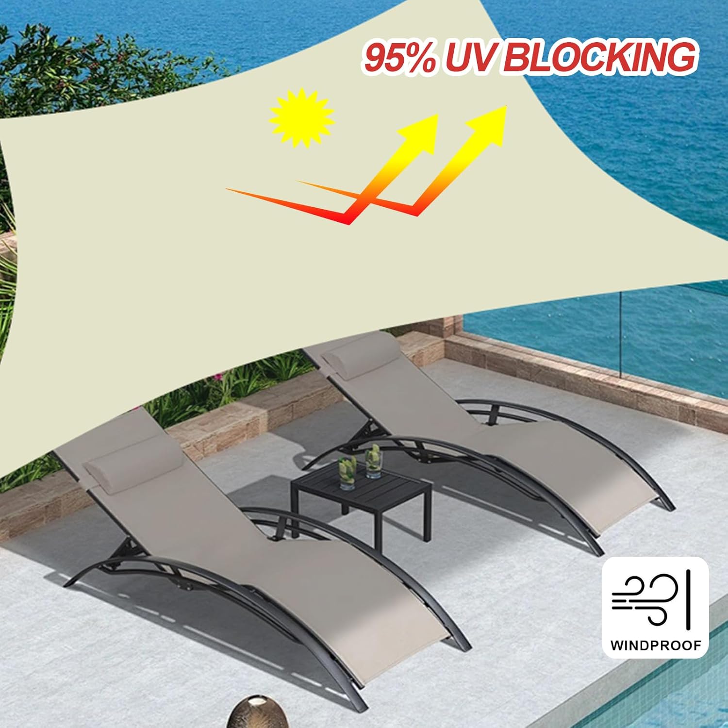 Sun Shade Sail Outdoor Patio, Waterproof & UV Blocking 10' x 16.5' Cream Rectangle Canopy Sunshade Tarps for Backyard, Deck (We Make Custom Size)