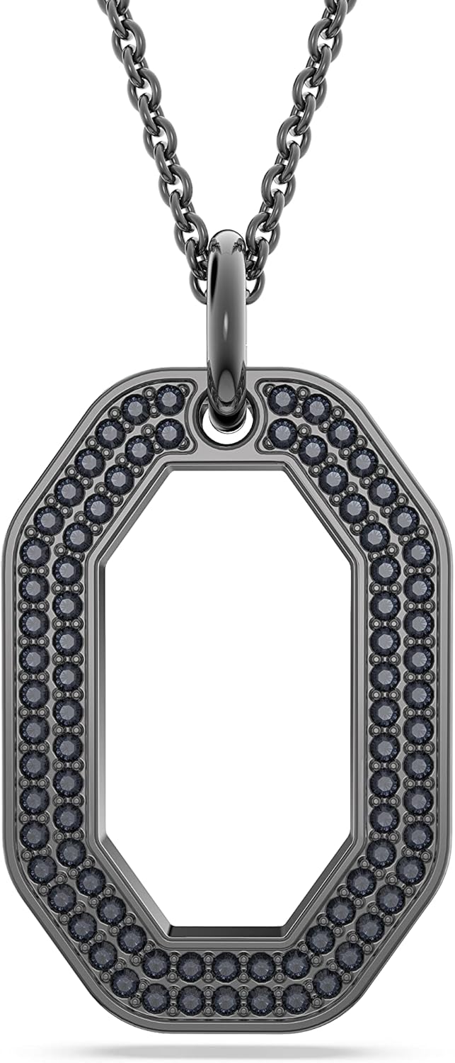 SWAROVSKI Dextera Pendant Necklace, Octagon Shape with Black Crystal Pavé on Ruthenium Finished Chain, Part of the Swarovski Dextera Collection