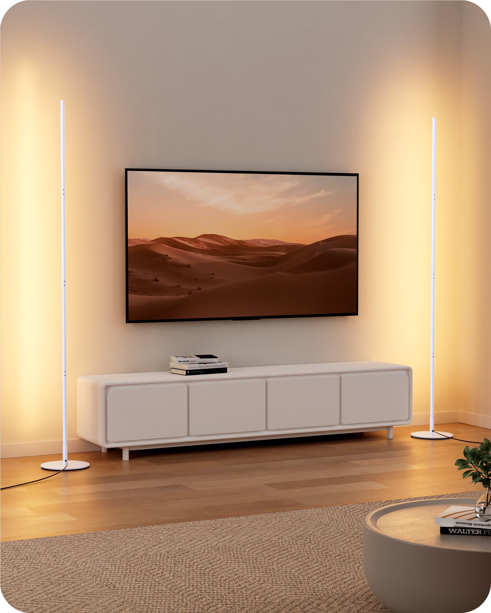 EDISHINE Stehlampe Wohnzimmer, dimmbar, höhenverstellbar, Weiß, 2er-Set | 3000 K Warmweiß, mit Memory-Funktion, Fußschalter, bis zu 146 cm, moderne Standleuchte für Schlafzimmer und Büro