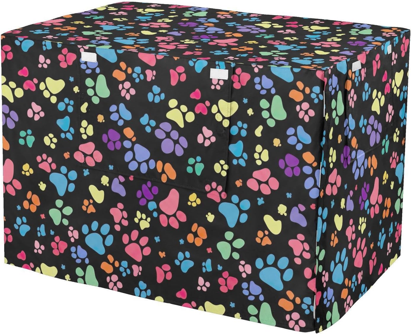 Colorful Cute Paw Prints Dog Crate Covers Roll-up Side Panels, Covers for Pet Cages, Large