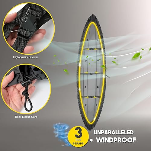 Miniatura 5 de Rosefray Funda impermeable 600D para kayak, cómoda correa para el hombro, cubierta de canoa marina resistente con soporte para remo, resistente a