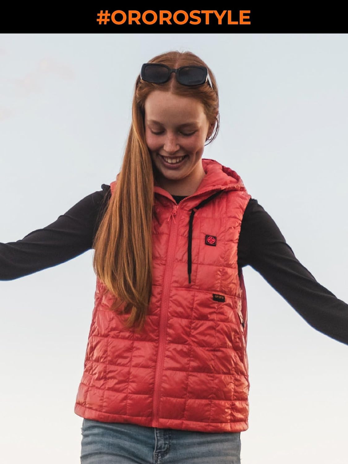 ORORO Women's Junior 4-Zone Hooded Heated Vest with Battery, Lightweight Quilted Heated Vest with Adjustable Hood