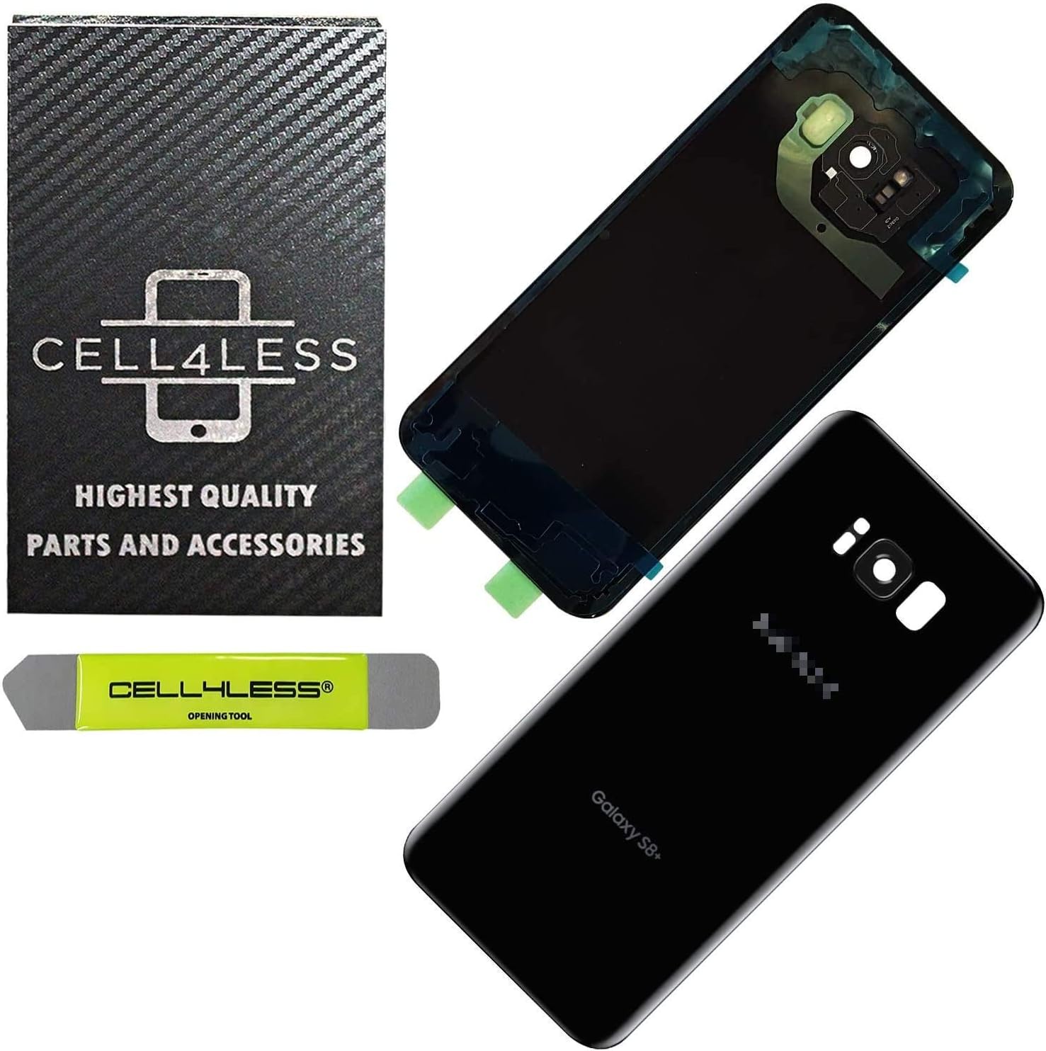 Cell4LessReplacement Back Glass Cover Back Door w/Installed Camera Lens and Frame, Custom Removal Tool & Adhesive for Samsung Galaxy S8+ Plus OEM - All Models G955 (Black)
