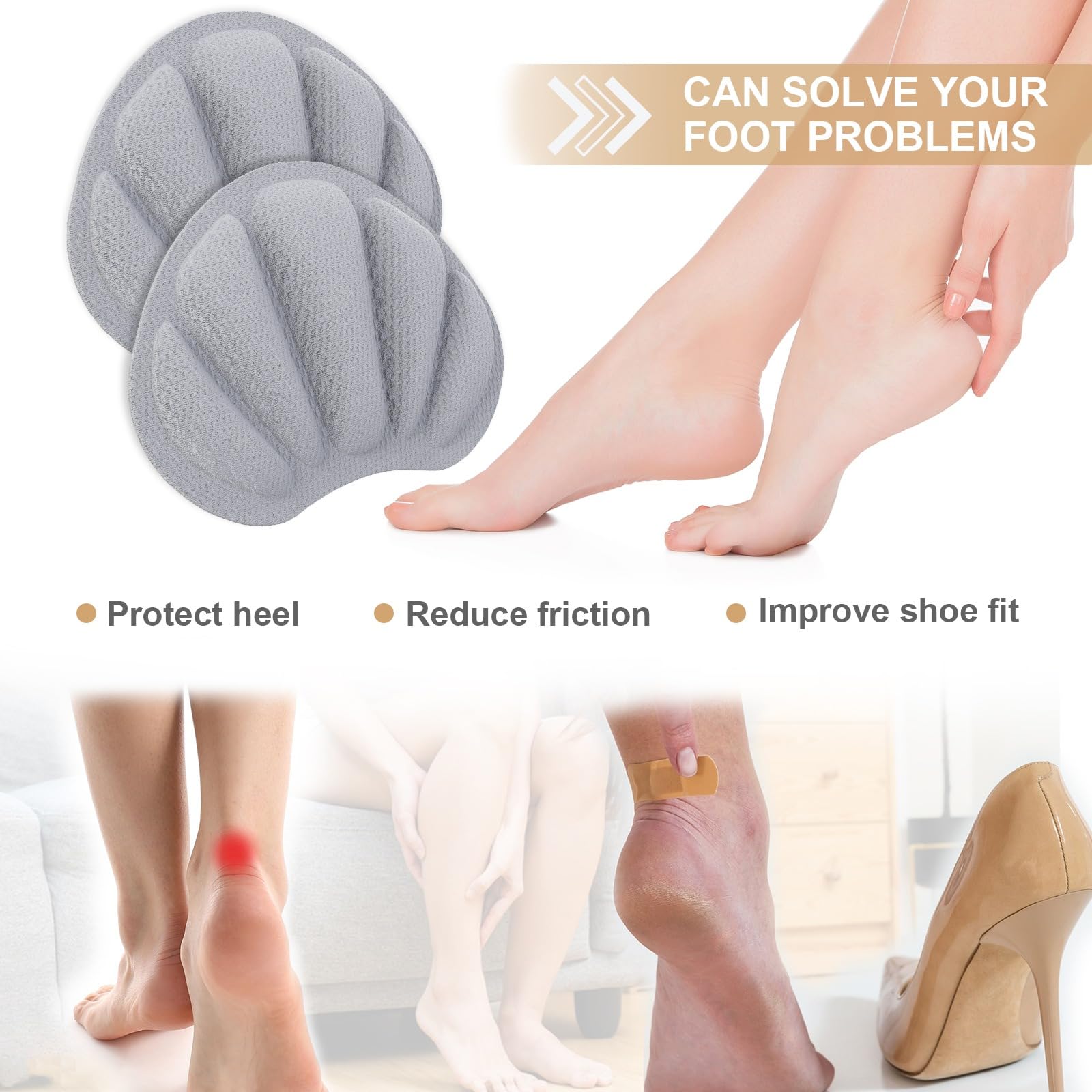 3 pares de almohadillas para talones, taloneras autoadhesivas para zapatos, protector de talón, plantillas antideslizantes contra rozaduras y ampollas