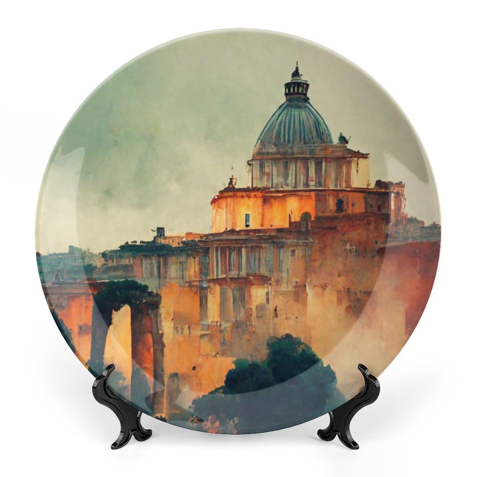 Old Rome Cityscape Skyline Painting Decorative Plates Home Decor Ceramic Plates Wedding Gifts Dinner Plates Display for Living Room, Kitchen, Hallway Console Side Table, Birthday Gifts, 20 CM