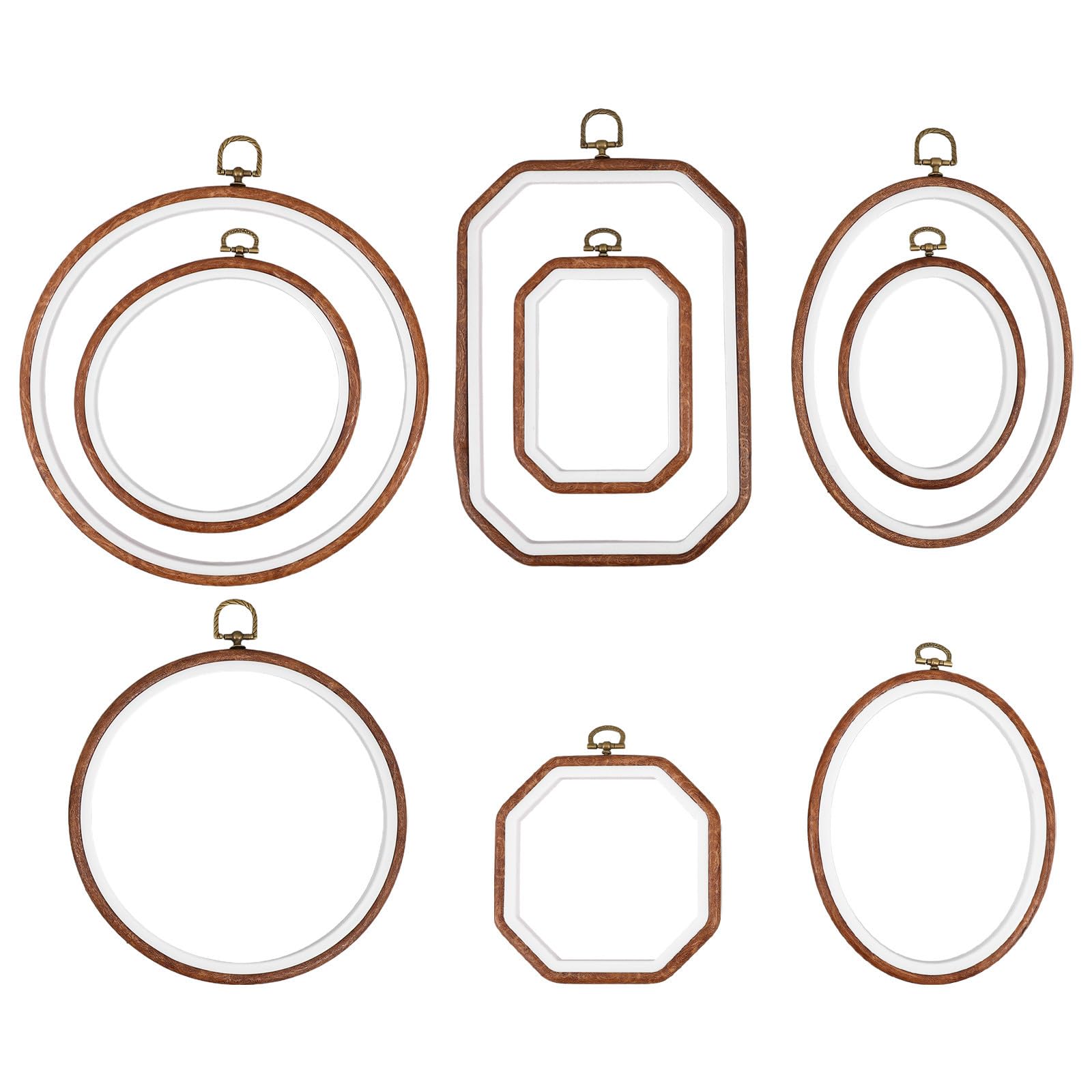 MAGICLULU Aros de Bordado con Anillos Metálicos Interiores 9 Piezas con Acabado en Grano de Madera, en Formas Redonda, Ovalada y Cuadrada para Costura y Decoración de Pared