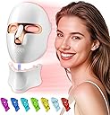Red Light Therapy Mask for Face & Neck, LED Face Light Therapy,USB C Rechargeable,Infrared Mask for Home Working Travel Yoga (White Gold)
