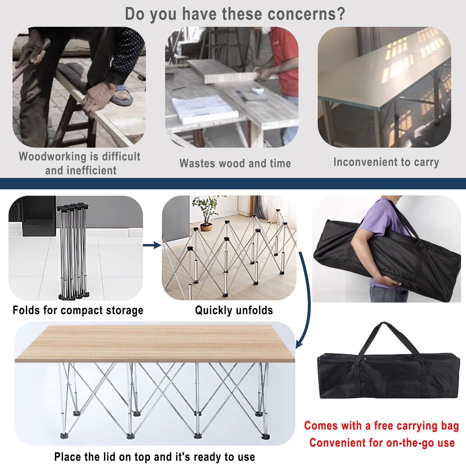 ROFBIHG Supporto da Lavoro Portatile, Basi per Tavolo a Ragno Pieghevoli, Supporto per Cavalletto con Borsa per Cantieri Edili e Lavorazione del Legno, Supporto per Cavalletto(12 legs)