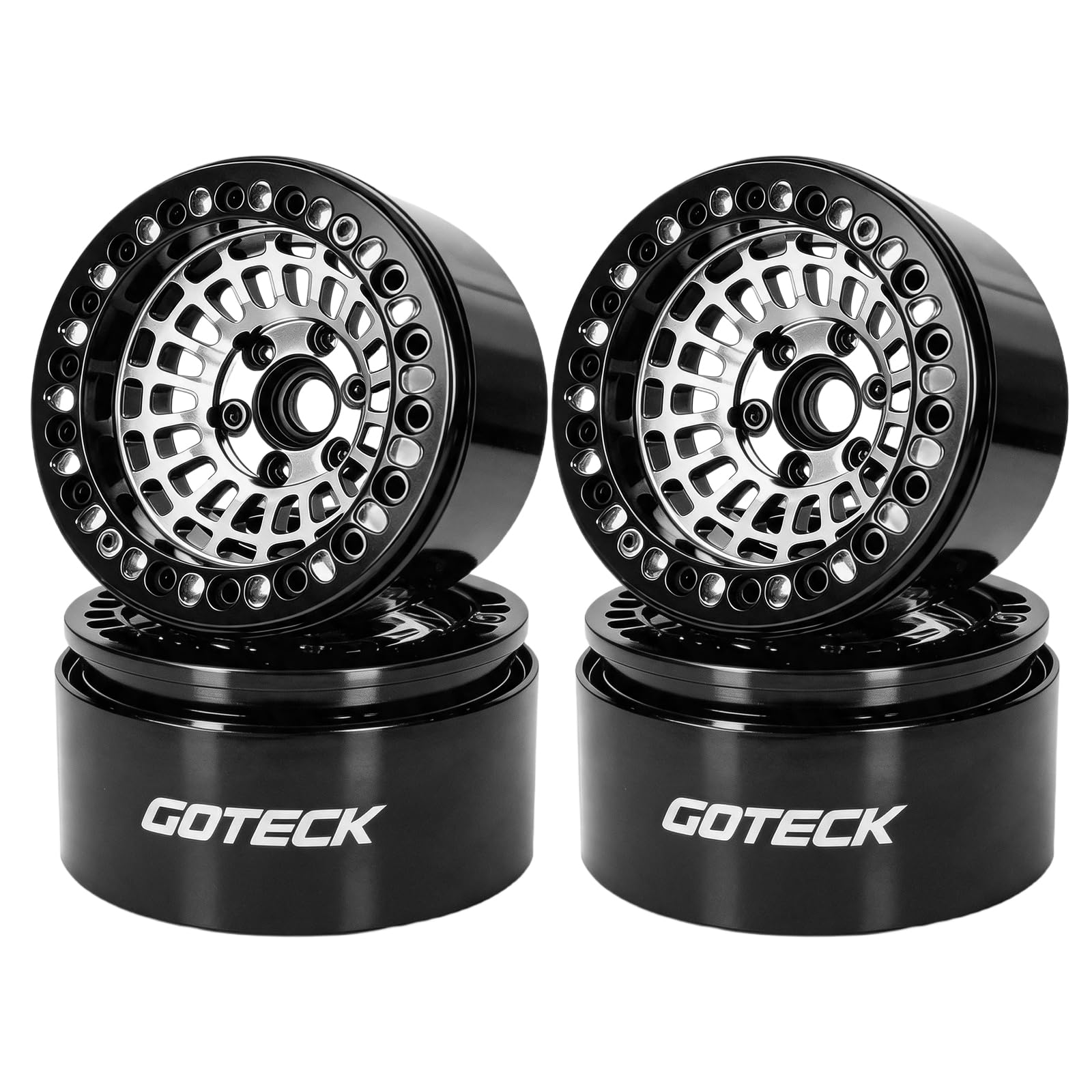 Photo 1 of GOTECK RC Rims 1.9 Inch Beadlock Wheel Negative Offset -10mm CNC Aluminum Wheel Rim Wheel Hub 4pcs-Set for Axial SCX10 Pro TRX4 VS4-10 Gen8 RC4WD 1/10 RC Crawler Car