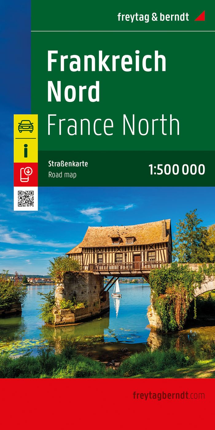 France North Road Map 1:500,000 scale: 1:500,000 scale road map of Northern France inc. part of Southern England
