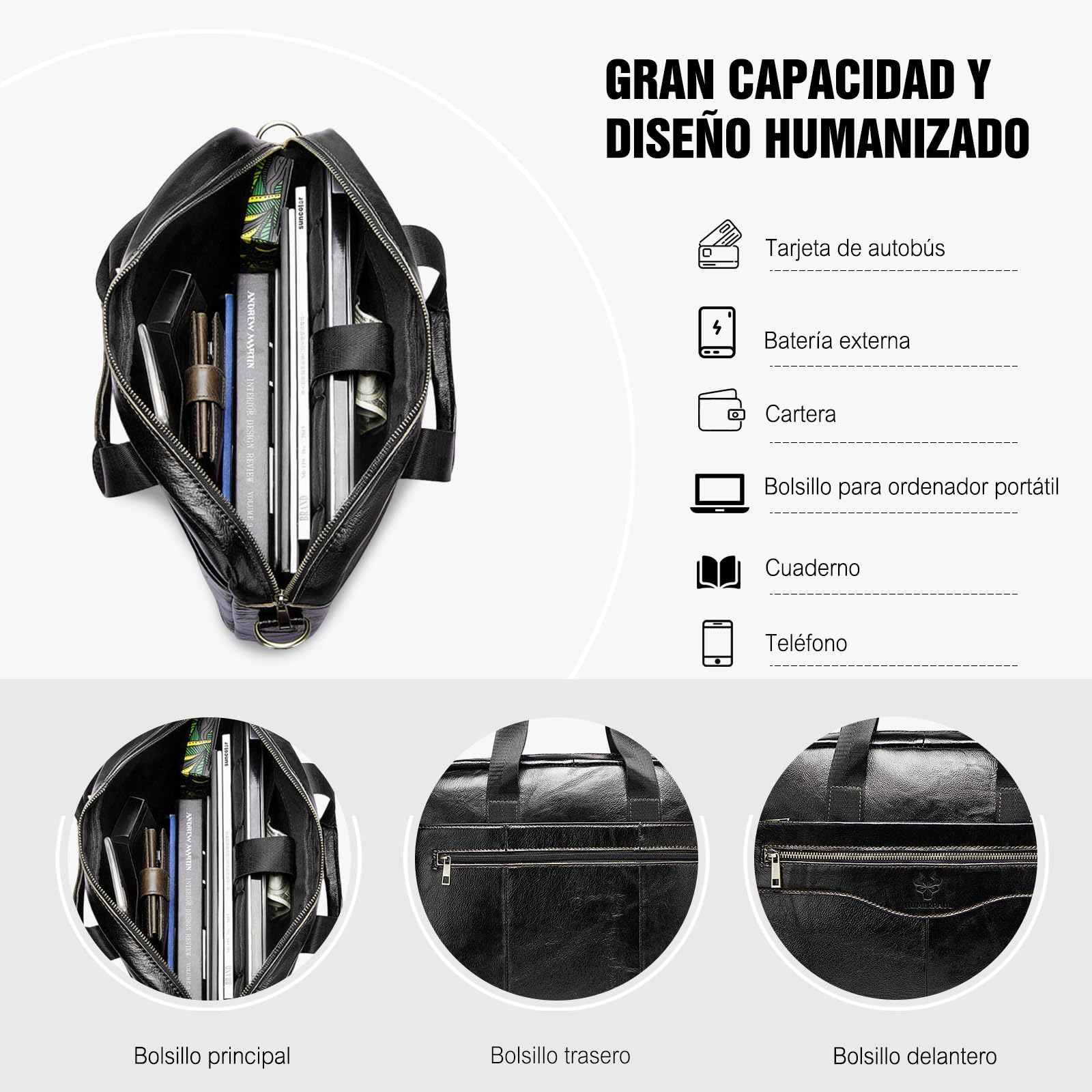 FANDARE Maletín Hombres Portafolios Bolsos Bandolera Cuero Bolso de mano Bolsas mano Cartera Carpeta Mensajera para 15.6 Pulgada Laptop Bolsa Mensajero Business para Viaje Negocio Messenger Bag